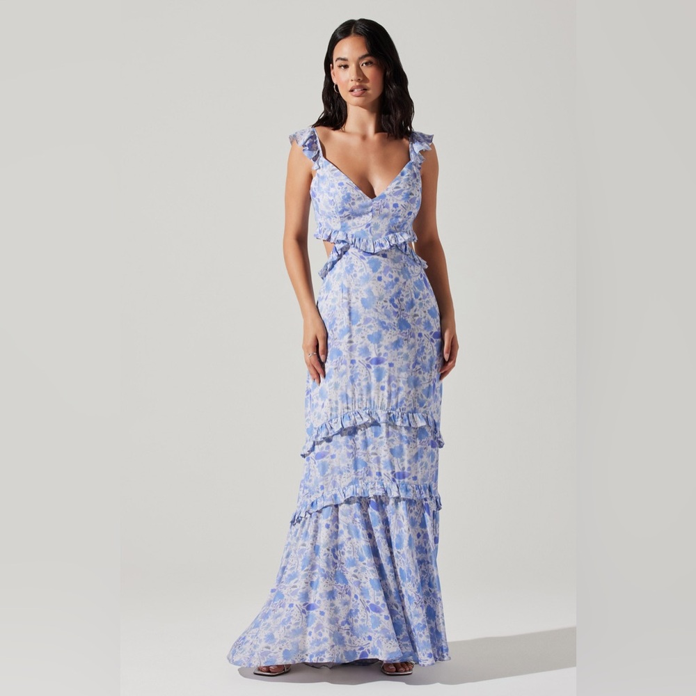 ASTR Cassis Floral Ruffle Maxi Dress